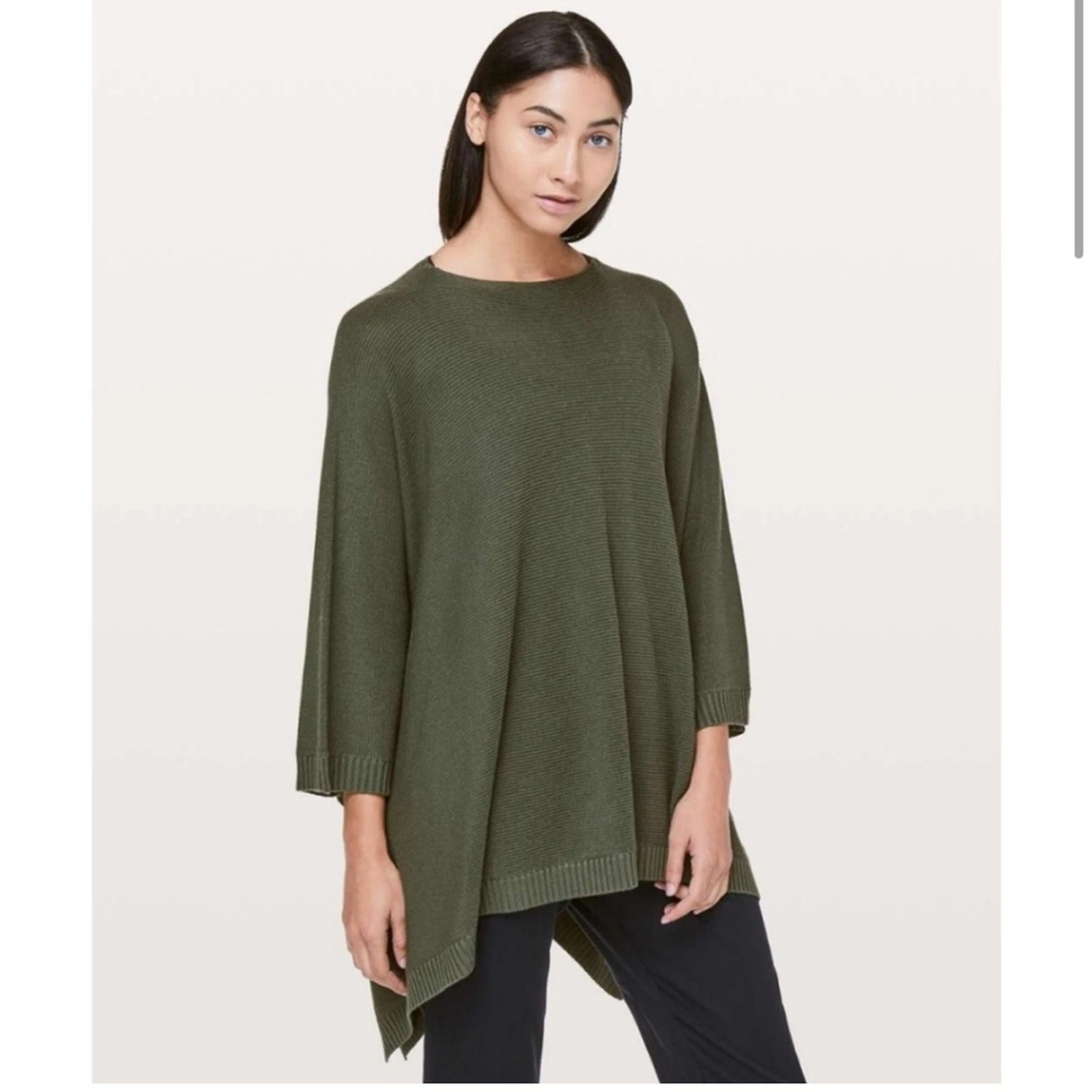 Lululemon sweater womens One Size Divinity Scarf army green ribbed knit poncho
