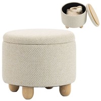 Hocker Mit Stauraum, Runder Sitzhocker Mit Deckel, Polsterhocker Mit Leinenoptik