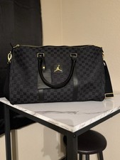 Jordan Black Gold Geometric Duffle Bag Jumpman Logo Adjustable Detachable Straps