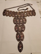 Goldette Unsigned Victorian Revival Purple Crystal Lavalier Gold Tone Necklace 