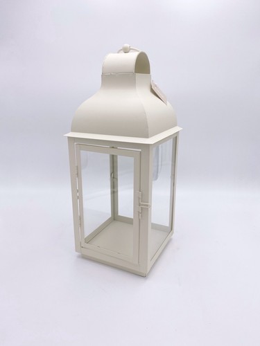 Lanterna Media Portacandele In Metallo Shabby Chic Bianco Caldo 17,5x17,5x43cm - Foto 2 di 6