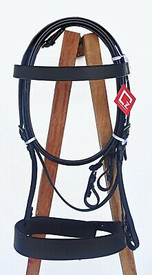 BLACK COLOUR REAL LEATHER HUNTER BRIDLE WITH 2" NOSEBAND & BROWBAND