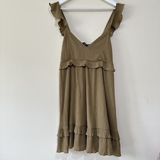 Zara Size Large Olive Green Studded Futter Mini Babydoll Dress Festival Boho