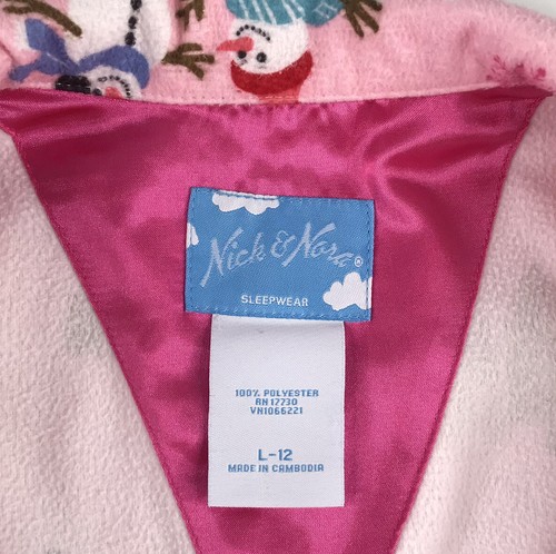 Nick & Nora Girls Size L 12 Snowman Flannel Pajama Top Pink PJ Top Winter Whimsy - Picture 5 of 10