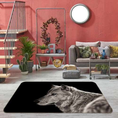 3D Dark Black Gray Wolf N541 Animal Non Slip Rug Mat Round Elegant Carpet Fay - Picture 1 of 5