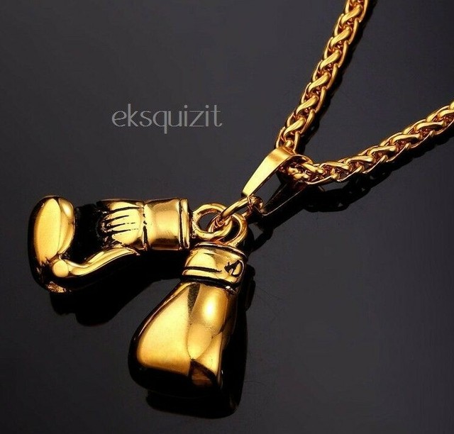 Boxing Gloves Pendant Necklace 24k Gold 