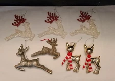Lot of 7 Assorted Vintage Shatterproof Reindeer Christmas Ornaments