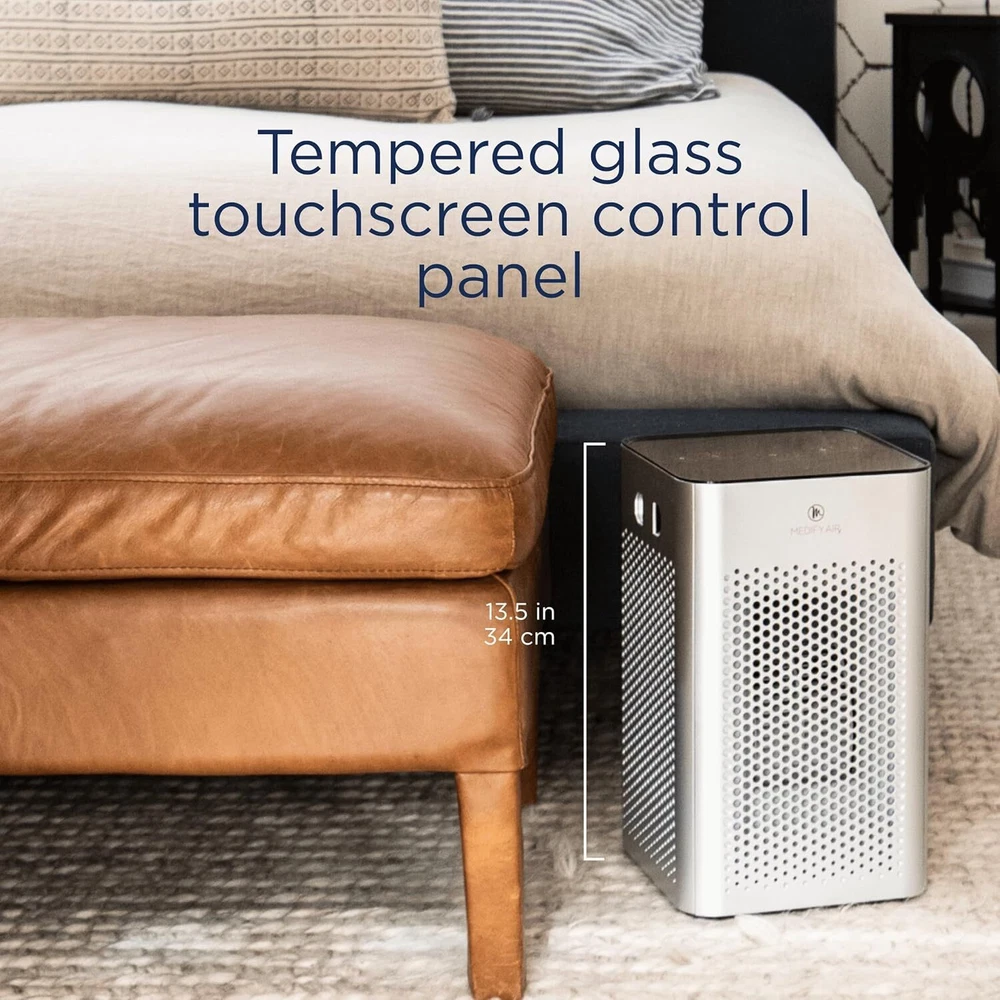 Air Purifier with True HEPA H13 Filter Quiet 99.9% Removal to 0.1 Microns Silver