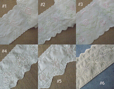 2/"-3.5/" wide White Eyelet Cotton Blend lace//Embroidere Rainbow Flower Trim zhb79