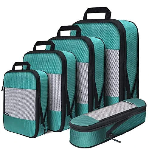 5-Piece Compression Packing Cubes for Travel in Blue & Green-image