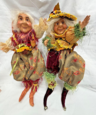 2 Wayne Kleski Autumn Fall Shelf Sitting Fairy Witches Dolls - 18'' EUC