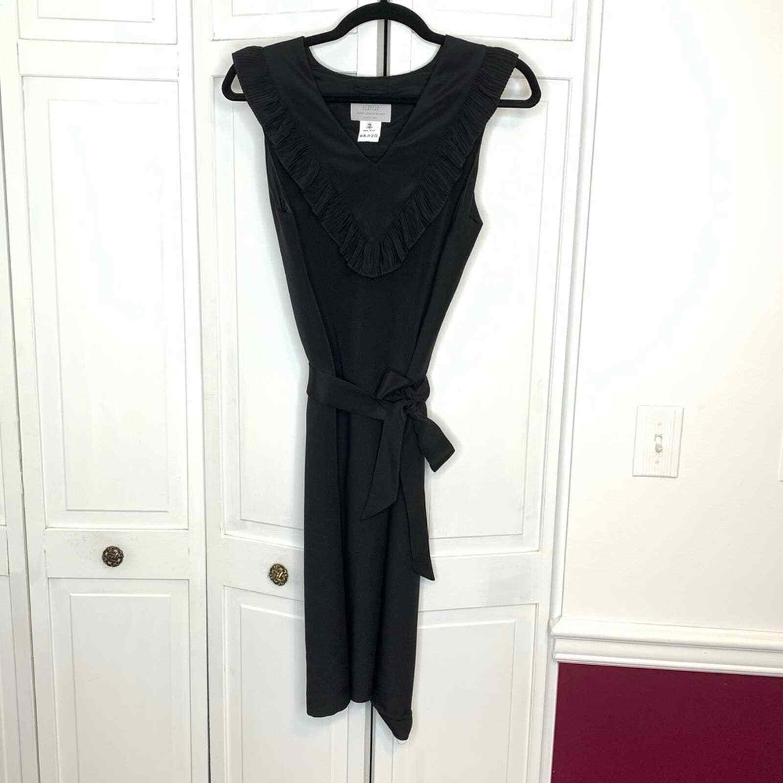 Barney’s Vintage Black Silk Dress Ruffle Neckline - image 1