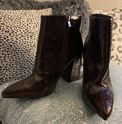 Therapy by princess polly block heel chocolate brown faux croc