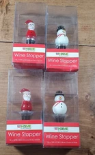 Lor of 4 New 2011 Rite Aid Christmas Wine Stoppers Santa Claus & Snowman NIB