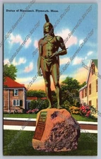 Vintage Postcard Statue Of Massasoit American Indian Plymouth Massachusetts 