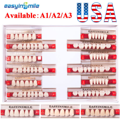 A1/A2/A3 Shade Dental DIY Denture Acrylic Resin False Teeth Full Set/Upper/Lower - Picture 1 of 25