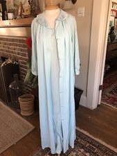 Vintage GOSSARD Artemis Robe  Nightgown Blue Embroidered Peignoir Medium Nylon