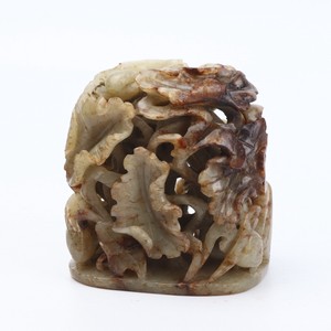 Finely Carved Chinese Nephrite Jade Lotus and Crane Statue