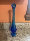 Fenton Colonial Blue Valencia Swung Glass Vase MCM 12"