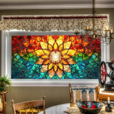 HOMETITUTE Stained Glass Window Film 39.3x17.7 Inch 39.3×17.7 Inchs, Colorful 