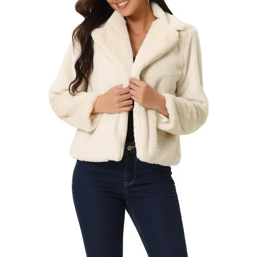 OFF WHITE Express giacca pelliccia sintetica cappotto Y2K dentellato bavero giacca bianco sporco donna taglia XS