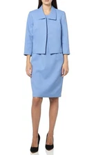 Le Suit Women's Set Sz 2 Petite Pale Blue Collared Jacket & Sheath Dress NEW