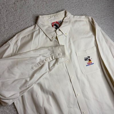 Vintage Mickey Inc Disney MGM Studios Button Down Shirt Mens Large Cream Cotton