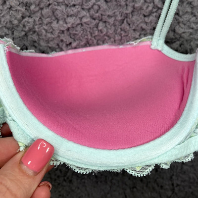 Victoria Secret Multiway Lace Neon Strap Teal Padded Push Up Contour Bra 32D