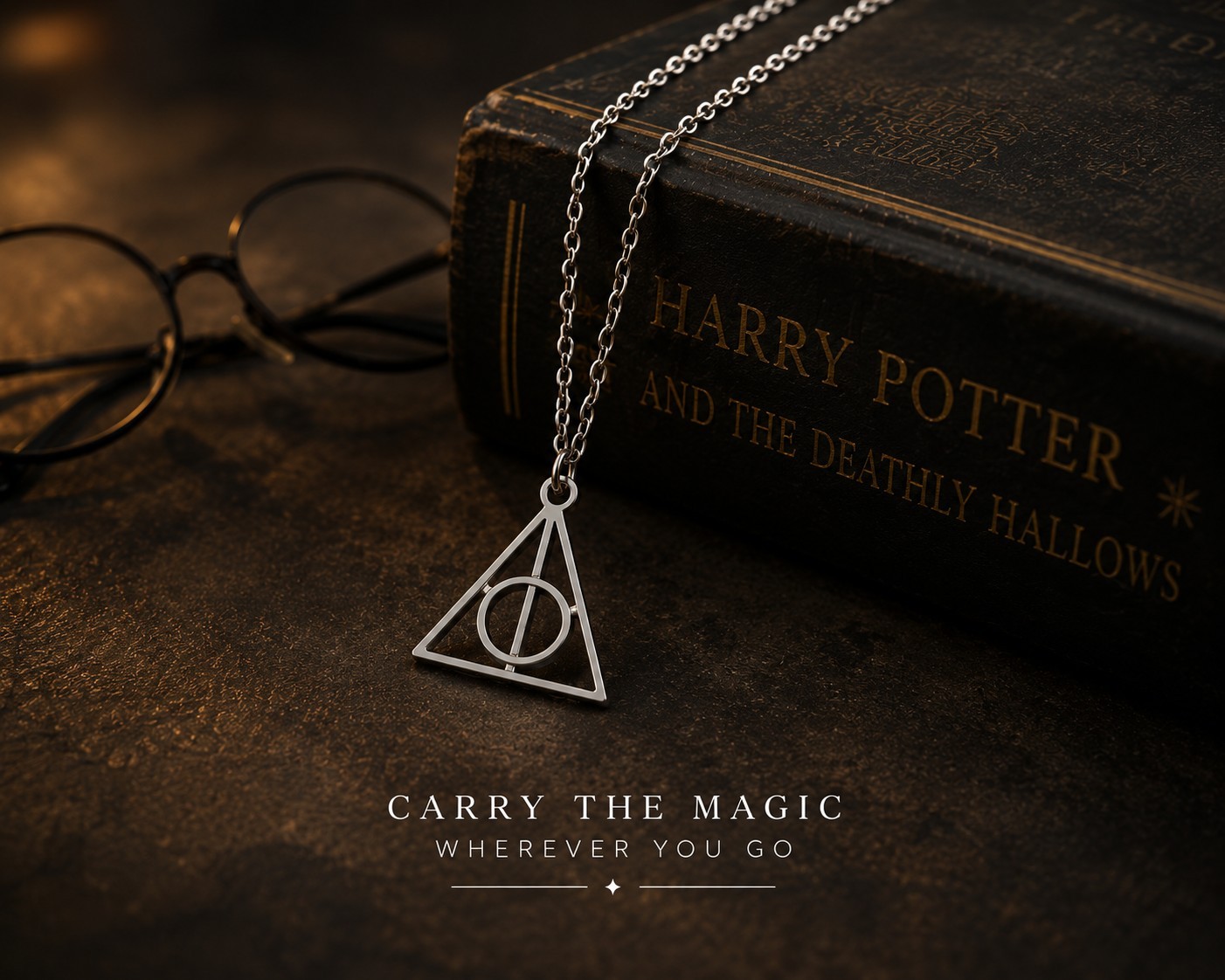 Collar con símbolo de las Reliquias de la Muerte de Harry Potter cadena ajustable color plata