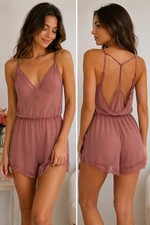 Victoria s Secret Sheer Lace Romper Teddy Dusty Rose