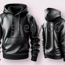 Men's RAF Black Premium Leather Hoodie Handmade Genuine Sheepskin Jacket US Navy
