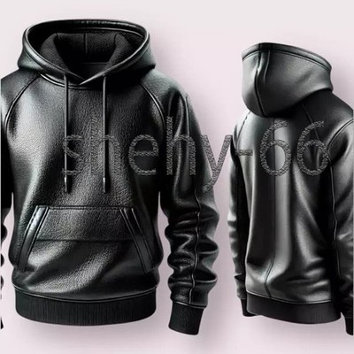 Men's RAF Black Premium Leather Hoodie Handmade Genuine Sheepskin Jacket US Navy