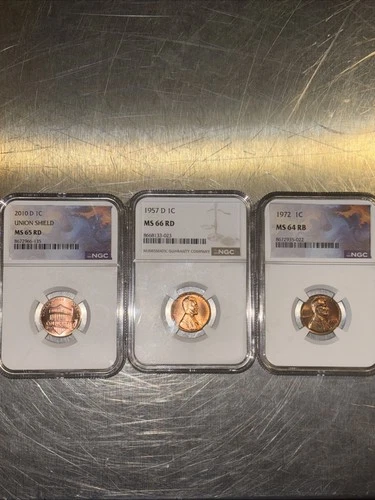 Three Graded Lincoln 1 Cent Lots NGC MS RED Lot 64+65+66 Different Years & Mint