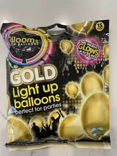 Illooms Metallic Gold LED Light-Up Balloons, 15-Pack for Parties