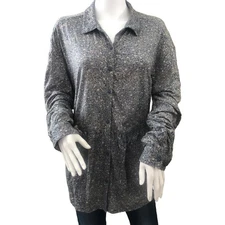 FRYE AND CO Monica Blouse Large Blue Floral Peasant Flowy Relaxed Boho Button