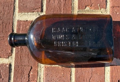 Isaac A Nickles Wine & Liquor Bristol Tenn. Embossed Brown Glass Liquor Bottle