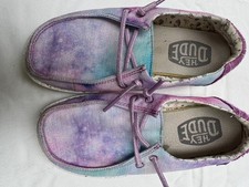 Hey Dude Wendy Youth Dreamer Size K13 Slip-On Shoes Rainbow Unicorn Canvas Kids