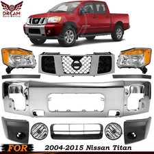 Front Bumper Chrome Steel Grille Assembly Kit For 2004-2015 Nissan Titan
