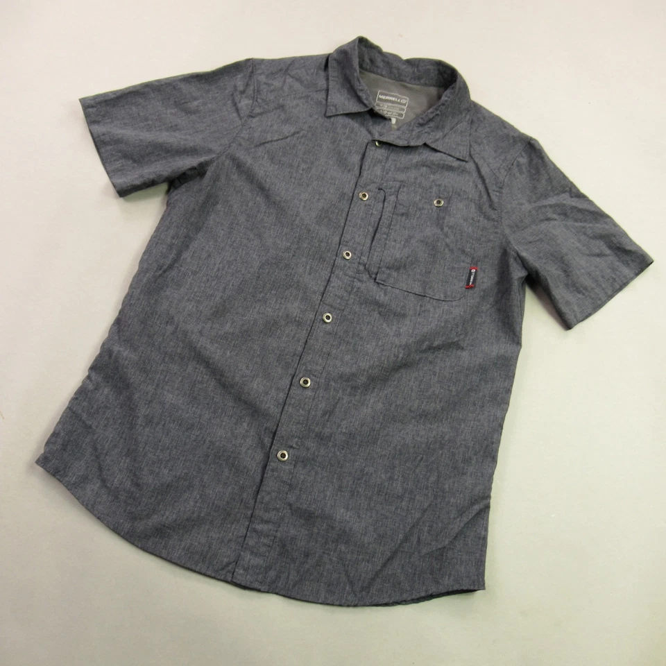 Merrell Shirt Mens Medium Short Sleeve Button Front Lightweight Optiwick Blue - Image 2 of 4
