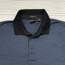 HUGO BOSS Polo Shirt Mens Blue Preppy Slim Fit Black Collar