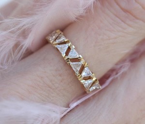 Authentic 2.50Ct Trillion Cut Simulated Women Eternity Ring 14k Yellow Gold Plated