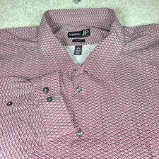 JF J.Ferrar Dress Shirt Mens Red White 22/38-39 Big &Tall Long Sleeve Stretch