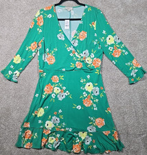 Loft Faux Wrap Dress Floral Rayon Blend Jersey Soft 3/4 Sleeve Green Women's 12