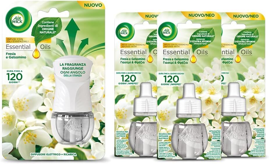 Airwick Kit Diffusore Elettrico di Oli Essenziali: 1 Diffusore + 3 Ricariche