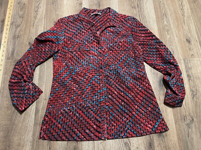 Notations Shirt, Women's Size Small, Blue Red Black, Button Up, Long Sleeve