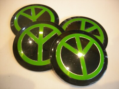 PEACE WHEEL CENTER CAP EMBLEMS SET 4 ALUMINUM STICKERS DECAL CONED