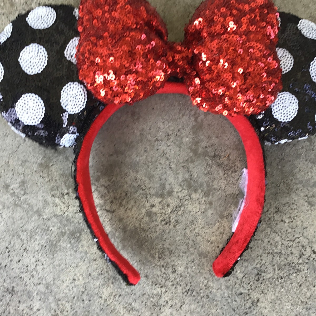 Minnie Mouse Ears Red Sequin White Polka Dot Sparkle Headband Black Bow‎ Disney PHOTOS: New Classic Sequin Minnie Mouse Ears Sparkle at  main image 4