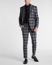 NEW EXPRESS 128 BLACK EXTRA SLIM PLAID FLANNEL SUIT PANT 30/32