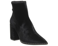 Womens Office Lake Pointed Block Heel Boots Black Velvet With Studs Boots Womens Office Lake Pointed Block Heel Boots Black Velvet With Studs Boots