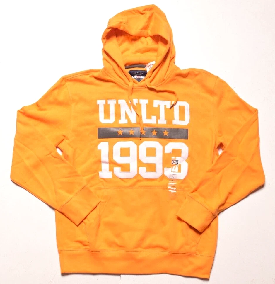 Ecko Unlimited Mens Bright Orange Fleece Pullover Hoodie Medium